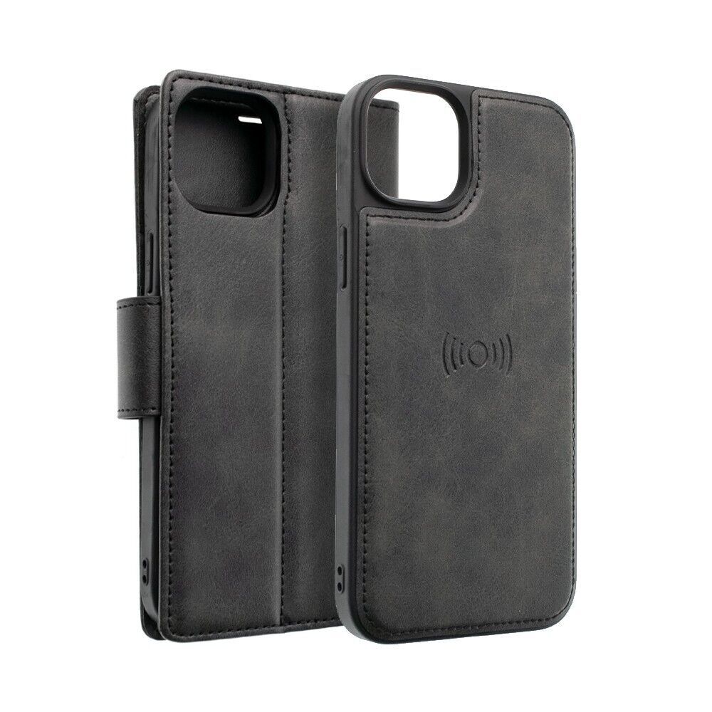 Hanman 2 in 1 magnetic detachable leather wallet iPhone 16 Plus Black