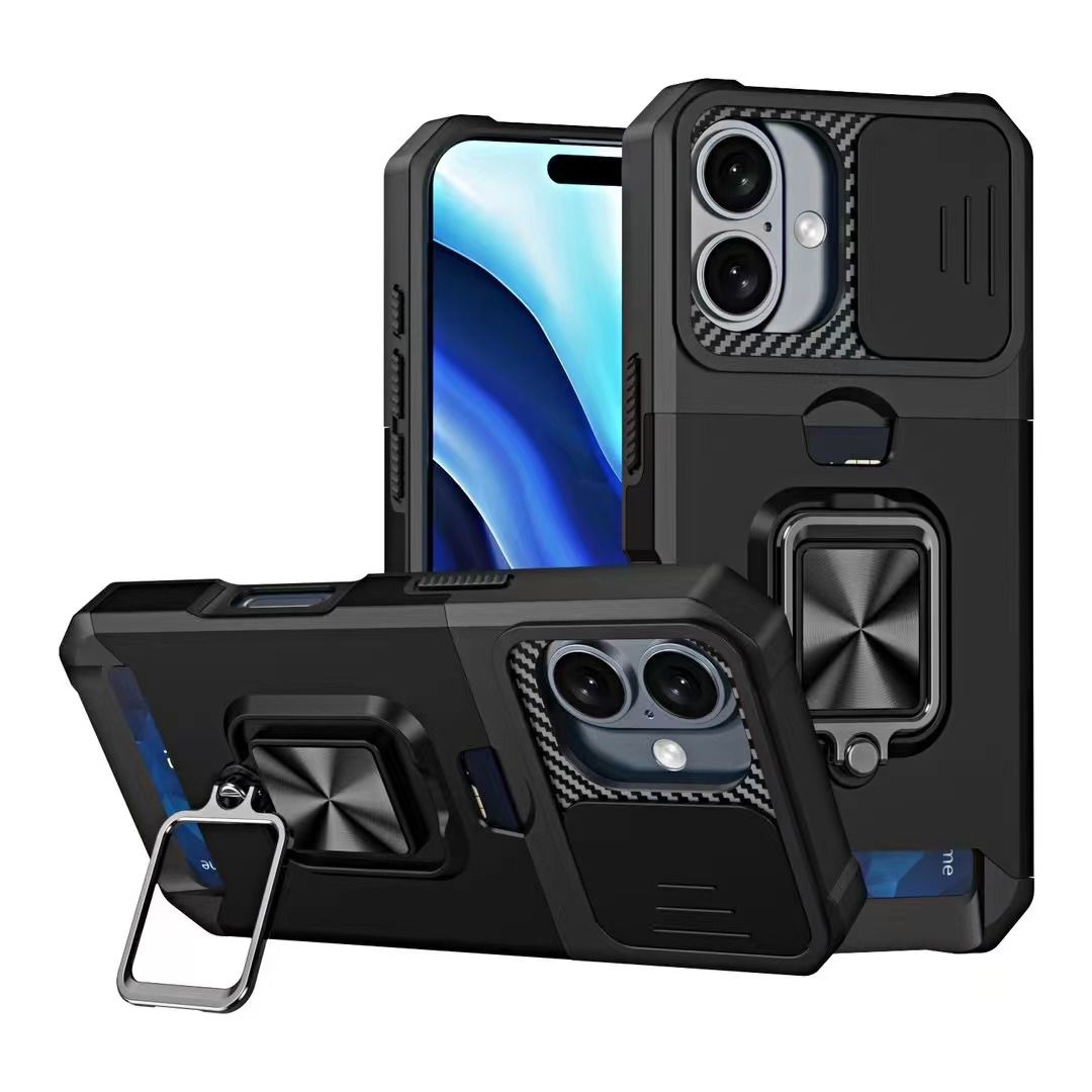 Back Kickstand Camshield Card Case For Samsung Galaxy S25 Black