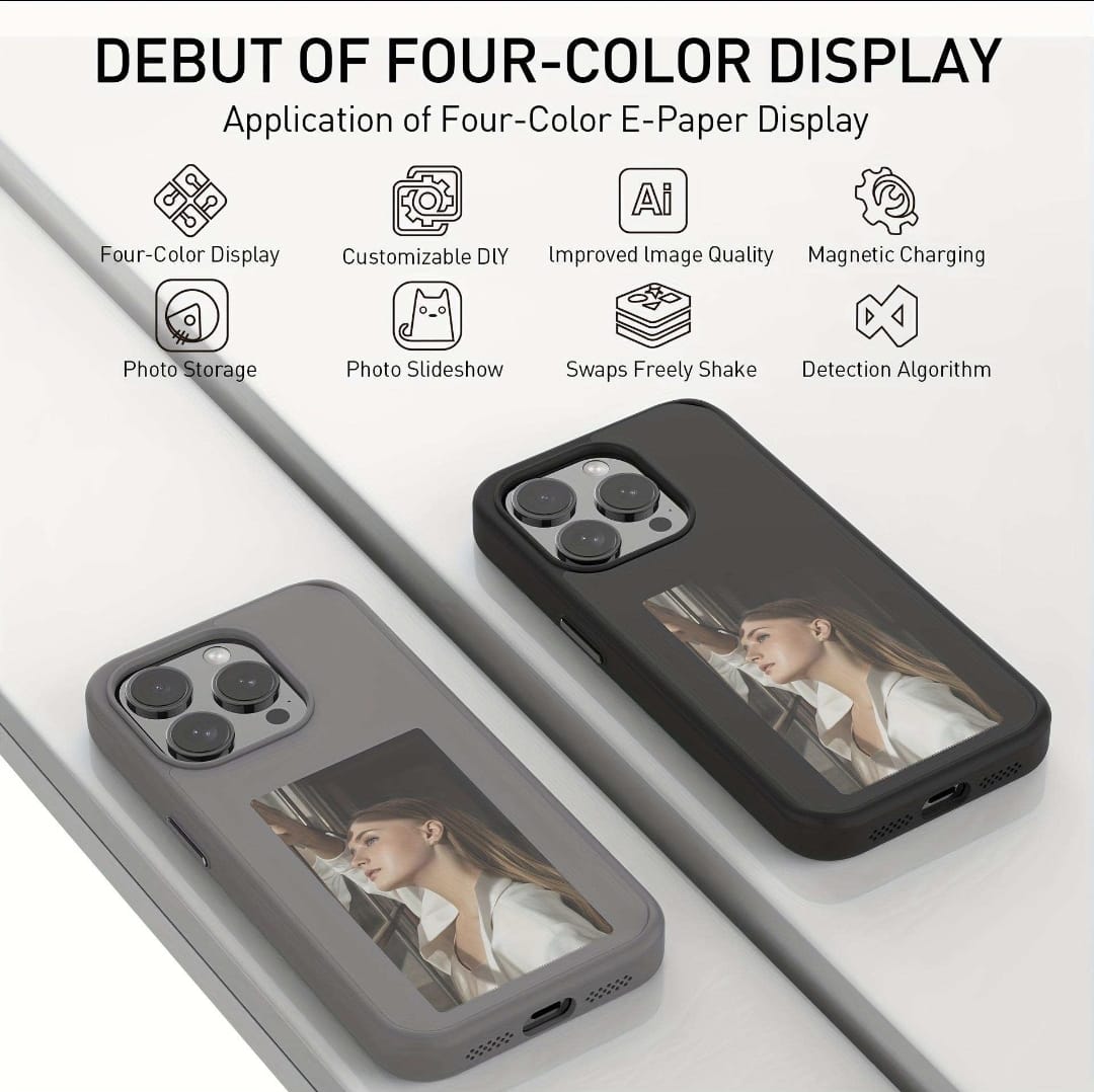 NFC Function DIY 4 Color E-ink Screen Phone Case For iPhone 14 Pro Max White